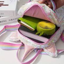 1pc Shiny Sequin Backpack, Large Pasta Shape, Unicorn Horn Design, Convertible Shoulder & Handbag, Adjustable Rainbow Strap, Zipper Closure, Suitable For School, Outings, Lovely Gift