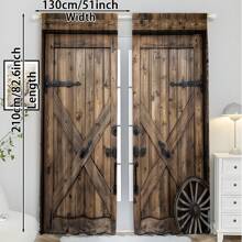 2pcs, Simulated Barn Wooden Door Pattern Window Curtain Rod Pocket, For Living Room, Kitchen, Bedroom, Hotel, Bathroom, Classroom, Dining Room, Home Decor, 3D Printed Cheap Window Shades, Curtains