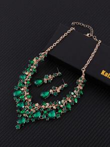 1 Set 1 Pair Earrings + 1 Necklace Luxury Bridal Jewelry Set, Rhinestone Inlaid, Professional Jewelery For Women Party Accessories, Gift For Girl/Lady