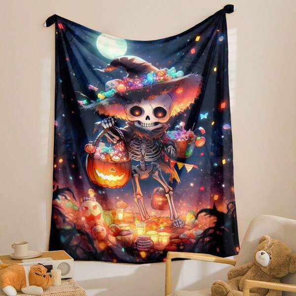 1 pièce Couverture moderne douce et confortable sur le thème d'Halloween avec des fantômes et des citrouilles, convenant pour le bureau, la décoration de la maison, les voyages, le camping, cadeau de vacances