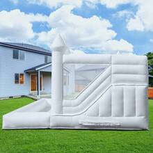 4.5m Backyard Inflatable Castle For Kids & Adults, Commercial PVC White Bounce House (950W Blower), Inflatable Slide And Ball Pit, Wedding Party Decoration, Yard Activities, 4.5 X 4.5 X 3m