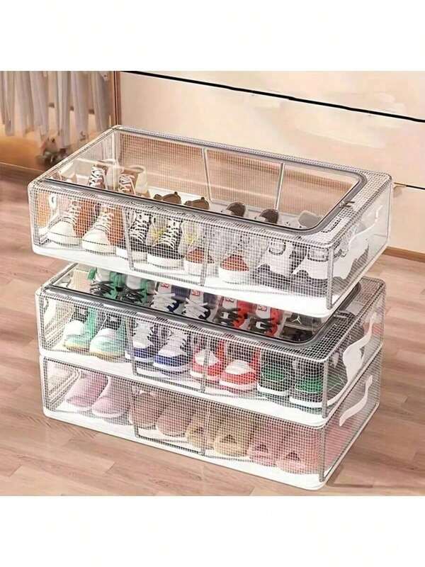 1/2 PCS Rectangular Shoe Storage Box, Made Of Transparent PVC Material, Non-Waterproof, Multifunctional Storage, Supported By A Steel Frame, Featuring Two Removable Windows, Suitable For Sneakers And High Heels, Under-Bed Storage, Car Dustproof Folding Under-Bed Anti-Oxidation Shoe Storage Box