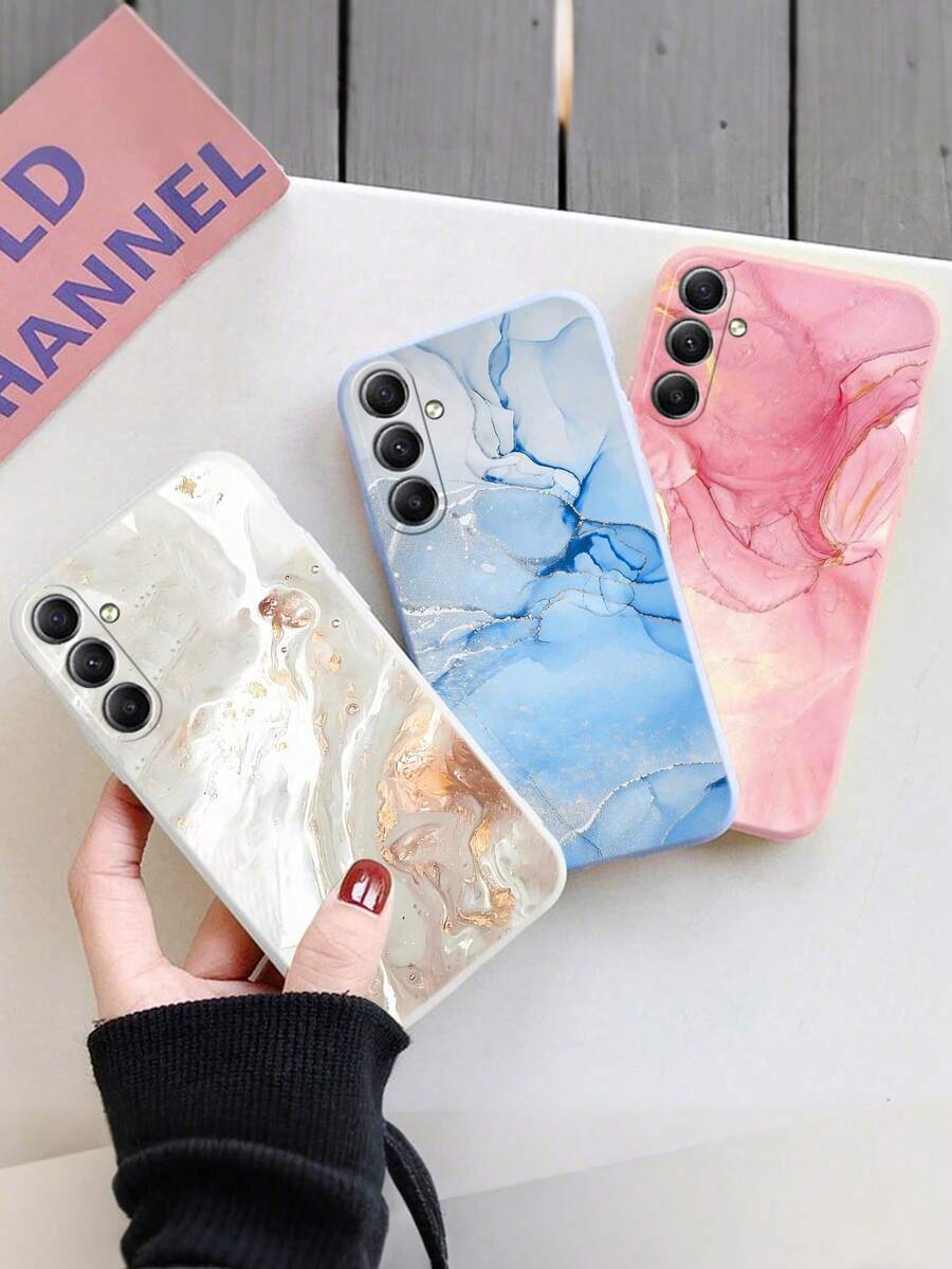 3 Stück Marmoroptik bemalte minimalistische stoßfeste Handyhülle kompatibel mit iPhone, kompatibel mit Galaxy, kompatibel mit Redmi, internationale Version, nicht die Inlandsversion - Verschiedenfarbig - Übersicht 1