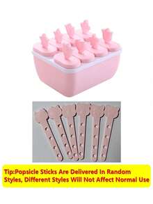 1 pieza Molde de helado cuadrado de 8 celdas con mango de dibujos animados, hecho de material PP. Molde casero DIY para paletas, fabricante de helados - Multicolor - Ver 6