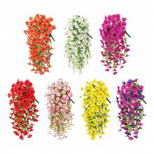 NKEN 4 PCS 75cm Artificial Hanging Morning Glory Set (Multi-Color: Purple/Pink/Blue/White) - Uv Resistant Realistic FauxFlowers With Eucalyptus Leaves For Weddings, Home, Office, Garden & Party Decor