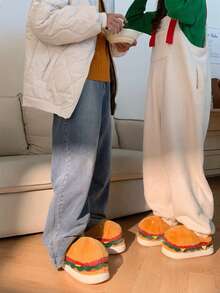 XIXITIAO Nuevas pantuflas unisex cómodas y cálidas con diseño creativo y divertido de hamburguesa, adecuadas para parejas, para uso en interiores con suela suave antideslizante - Amarillo - Ver 9