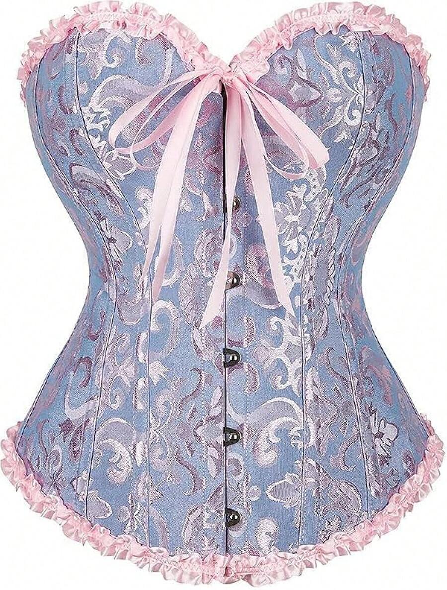 Corset Tops For Women, Bustier Shapewear Lingerie, Lace Waist Push Up Bodysuit - Màu xanh lam - Xem 1