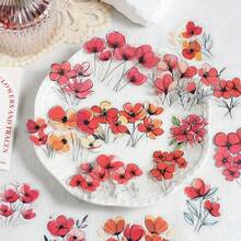 15 件透明花朵贴纸，用于剪贴簿 PET 花卉贴纸，彩色复古工艺贴纸，用于日记剪贴簿，透明花朵贴花，适用于学校用品，返校