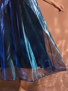 Đầm dạ hội dự tiệc cỡ lớn cho nữ, màu ombre, đầm cocktail, váy dài, trang trọng, khách dự tiệc cưới - Màu xanh hải quân - Xem 9