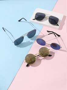 4 piezas Gafas de sol con marco metálico estiloso y lindo para niños, adecuadas para uso diario y la temporada de regreso a clases - Multicolor - Ver 2