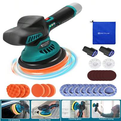 Vandise Professional Cordless Car Polisher Buffer 12V, 8-Speed Adjustable (2800-5500 RPM) for Auto Detailing/Waxing/Scratch Removal, Rechargeable Li-ion Battery Kit, Dual-Action Polishing Machine for Cars, Boats, Walls, Floors & DIY