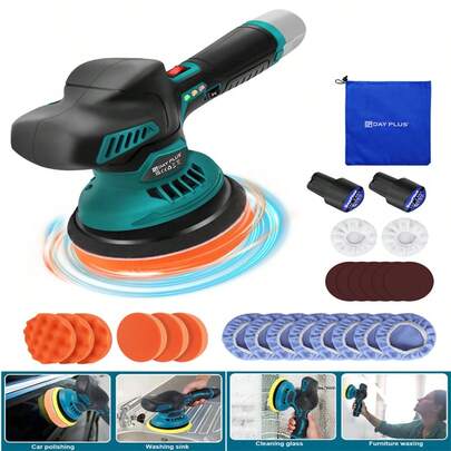 Vandise Professional Cordless Car Polisher Buffer 12V, 8-Speed Adjustable (2800-5500 RPM) for Auto Detailing/Waxing/Scratch Removal, Rechargeable Li-ion Battery Kit, Dual-Action Polishing Machine for Cars, Boats, Walls, Floors & DIY