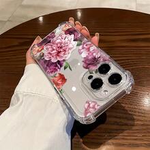 Funda para teléfono con diseño floral bohemio. Funda para teléfono, modelos compatibles 16, 15, 14 Pro, 13, 12, 11, XS Plus. Fabricada en silicona TPU, resistente a golpes y caídas. - transparente - Ver 3