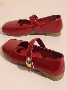 2025 Summer New French Square Toe Mary Jane Flats, Suitable With Dresses, Non-Slip Loafers - Red - View 3