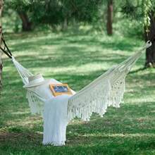 2 In 1 Bohemian Canvas Hammock And Swinging Chair Outdoor Camping Woven Tassels Swing Hammock Frame Portable Indoor-Outdoor Garden - Multicolor - View 4