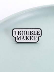 1 件休闲锌合金标语胸针，女士包袋配饰，四季学校礼物 - 黑白 - 查看 4