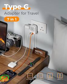 Adaptador Europeo Viaje, Universal Europa Enchufe de Corriente con 3 USB (1 USB C), Cargador Tipo C con 4 Salidas CA, Travel Essentials Adapter Americano\/México a Europa para Italia, España - Gris - Ver 8