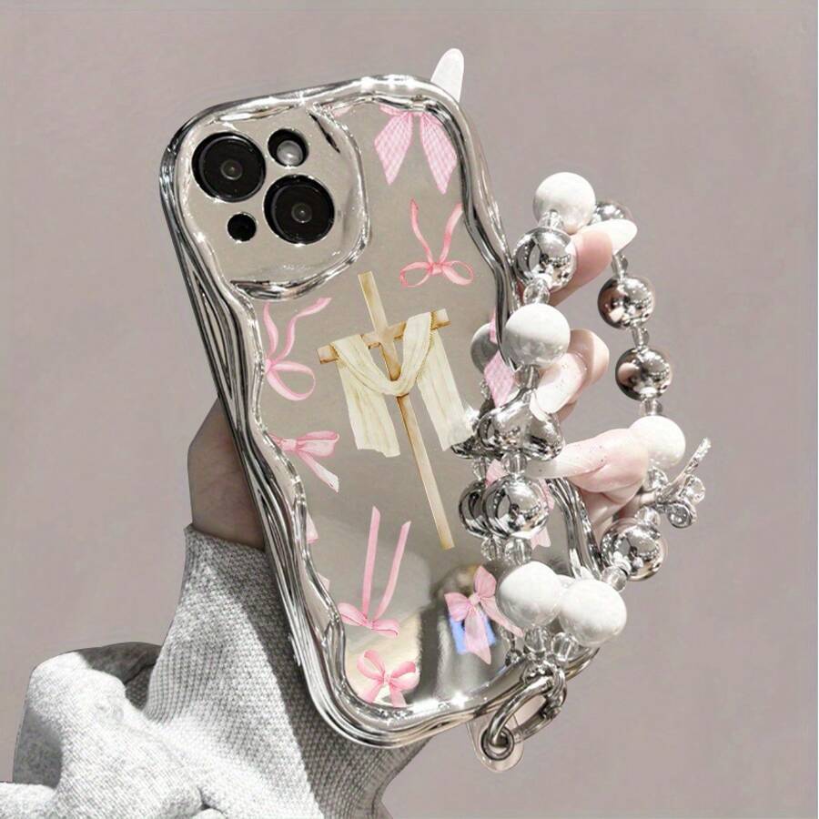 Funda para teléfono (1 unidad) con diseño de ondas electrochapadas y cadena de perlas. Protección completa contra golpes y caídas. Elegante accesorio compatible con las series 11, 12, 13, 14, 15, 16 Pro y Pro Plus. - Colores mixtos 1 - Ver 1