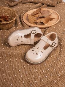 Fashion Retro Girls Elegant Mary Jane Flats, Beige Princess Shoes For School, Performance Or Everyday Wear
