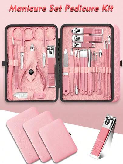 Juego de manicura, juego de pedicura, juego de cortaúñas, juego de cortaúñas para los dedos, juego de cuidado de uñas encarnadas, juego de recortador de uñas con tijera, juego de cuidado de manicura y pedicura de 4/8/18/24 piezas con estuche de almacenamiento elegante, herramientas de manicura, productos de cuidado de uñas, herramientas de cuidado de uñas, rosa, accesorios de viaje, cuidado de uñas, cuidado de los pies