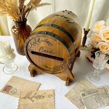 Caja portarretratos de boda de madera marrón, para recepción, caja de tarjetas de regalo tipo barril de whisky para fiestas, caja de sobres de boda con ranuras y soportes, para graduación, despedida de soltera, cumpleaños, decoración de mesa de boda, regalos de verano, artículos escolares, decoración de habitación - caja de tarjetas de boda - Ver 8