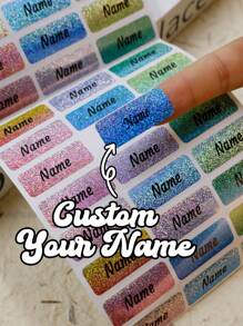 60-500Pcs Custom Color Shiny Name Tag Stickers, Personalized Stickers, Name Stickers, Stickers For Youths, Customized Water Bottle Stickers, Daycare Labels, Customizable Birthday Gifts, Stationery Stickers, Campsite Tags, Anniversary, Books, School Bags, School, Family, Moving, Men, Women, Sons, Daughters, Unique Gifts, Multi-Functional, Ornamental, Reusable, Modern, Colorful, Cute, Vintage, Cartoon, Kawaii, Custom, Personalized, Unique, Customized, Workers, Clients, Students, For Business/Work/ Office, For School, Desert Fall Cozy,Office Décor