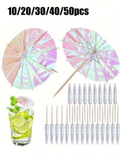 10/20/30/40/50pcs Cocktail Umbrellas Mini Paper Cocktail Picks, Drink Umbrellas Parasol For Drinks, Paper Umbrella With Wood Toothpicks For Summer Rainbow Lemon Cupcake Toppers Umbrella Party Decorations