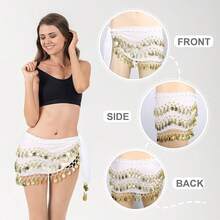 Chiffon Belly Dance Hip Scarf With 128 Coins For Yoga Class - White - View 2