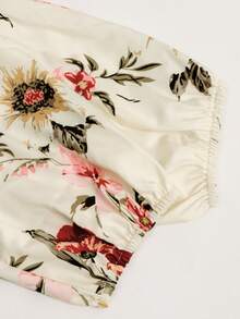 新款时尚优雅花卉印花长袖女长裙春秋季（不含腰带） - 杏色 - 查看 6