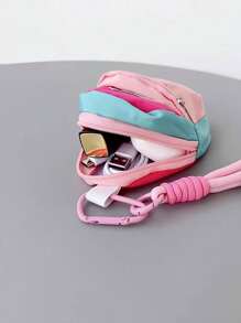 3pcs Pink Creative Mini Backpack Coin Purse Cross Body Storage Bag Pendant Ornament Earphone CCD Pouch Keychain, Cute Kids Students Universal Phone Cases And Lanyards