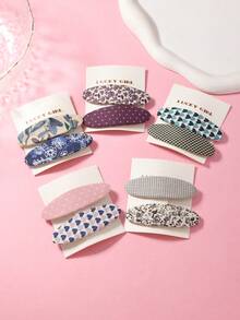 10pcs/Set Women Fabric Heart Pattern Hair Clips, Houndstooth Fabric Oval Hair Barrettes, Minimalist Versatile Hair Accessories - Multicolor - View 3