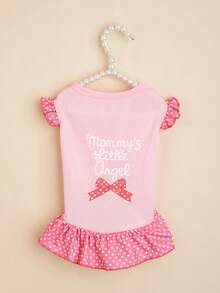 1pc Pink Polka Dot Bow Tie Cap Sleeve Small Dog Poodle Teddy Pet Dress - Pink - View 4