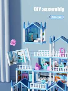 Children's Princess Castle Toy House, Building Block Doll Villa Set (Doll Style/Clothes Random), Multi-Layer Multi-Room Rich Furniture Accessories, DIY Model Construction, Collectible Villa Model