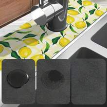 1Pc Lemon Print Kitchen Sink Splash Guard Faucet Mat ,Absorbent Fast Drying Mat Sink Gadgets-Splash For Kitchen, Bathroom,Sink Mat, Dish Drying Mat, Bathroom
