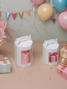 12pcs Gift Boxes, Octagon Shaped Paper Boxes With Handles & Transparent PET Window, Matte White Suitable For Party Gifts, Birthdays, Weddings, Christmas, Holiday Gifts