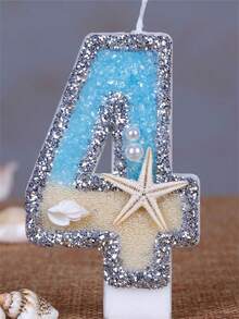 1pc Digital Candle, Beach Starfish Birthday Cake Shaped, Paired With Party Candles, Creates Summer Theme Ambiance - Multicolor - View 14