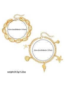2pcs/Set Fashionable Ocean Themed Metal Starfish, Seashell, Seashell Decor Anklets, Suitable For Women Everyday Wear Or Beach Vacation