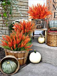 MEHELANY 2Pcs Artificial Autumn Lavender Fake Flowers Imitation Plastic Outdoor Flowers For Party Fall Home Decor, Wedding Engagement Centerpieces, Bridal Shower Decorations, Bouquet Decorations, Birthday Party Centerpieces, Making Wreaths, Indoor And Outdoor Garden Decorations