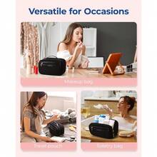 Travel Makeup Bag, Make Up Bag With Multiple Compartments For Organizer, Durable & Compact Cosmetic Organizer For Women For Travel Accessories (Beige) - 黑色 - 查看 4