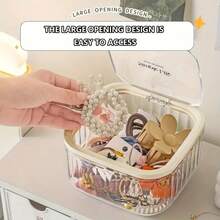 1pc Acrylic Transparent Flip-Top Organizer Box, Drawer Storage Holder, Vanity Desktop Makeup Jewelry Box, Suitable For Dressing Table, Bedroom, Mother's Day Gift