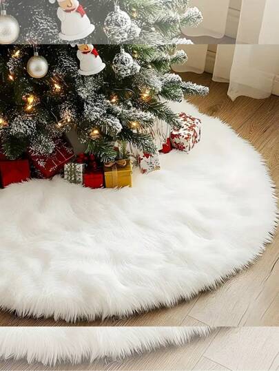 36 Inch Plush White Christmas Tree Skirt - Christmas Tree Base Decoration, Snowy Rug, Theme Dual Layer Polyester, No Import Duty Ornament, With Hook And Loop Closure, Classic Elegant Design, Suitable For Christmas, Seasonal Decor Pedestal | Classic Christmas Decoration | Soft Texture