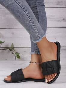 Women's Casual Flip Flops, Soft Sole Anti-Slip Outdoor Slippers, Fashionable Square Toe Beach Sandals For Summer