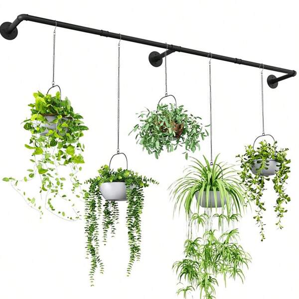 72-Inch Black Metal Hanging Plant Hanger For Indoor Plants - Extendable Window And Wall Mounted Shelf, Ideal For Lush Greenery And Small Pots (Pots Not Included), Hanging Plant Holder
