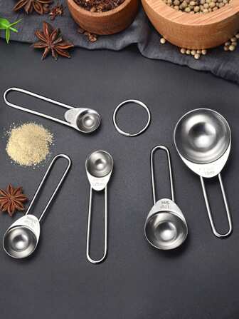 5-Piece Stainless Steel Measuring Spoon Set - Kitchen Baking Tools, Coffee & Powder Scoop, Precise Measuring Spoons For Cooking, Baking, Flour, Sugar