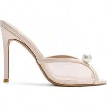 Mesh Mule Heels With 4 Inch Stiletto Heel - 米色 - 查看 9