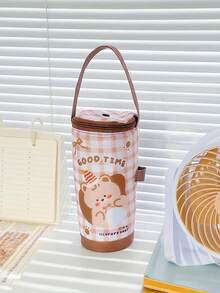1pc Cute Big Eyes Drawstring Closure Water Bottle Bag, Shoulder Cross-Body Net Mesh Bottle Holder - Multicolor - View 12