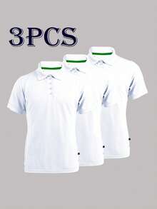 3PCS Women's Solid Pique Polo Shirt - Short Sleeve, Ribbed Collar - 白色 - 查看 1