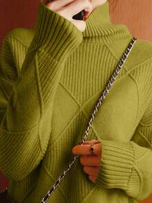 Herbst/Winter Lässig Damen Pullover Sweater mit Rollkragen in Große Größen - Olivgrün - Übersicht 3
