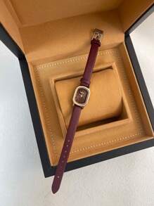 POMAR 1 Pc Women's Rose Gold Stainless Steel Case Quartz Watch, Wine Red Leather Strap, 30 Meter Waterproof, Elegant, Suitable For Daily Life, Work, Parties, Birthdays - An Excellent Gift Choice For Women