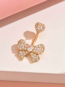 1 pieza Anillo de ombligo de joyería para perforación con lazo en color plata, dorado y rosa, de acero inoxidable con colgante flotante en forma de lazo, joyería corporal sexy para verano y playa, accesorio de joyas de ombligo